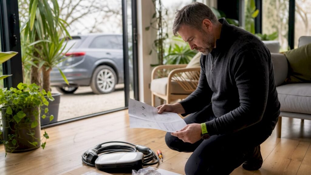 Homeowner reviewing EV charger installation instructions