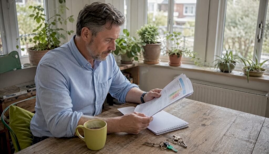 Landlord reviewing EICR document at kitchen table